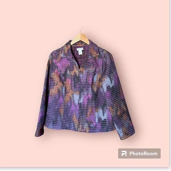 Christopher Banks colorful zip up jacket, quilt like texture. - Picture 5 of 9
